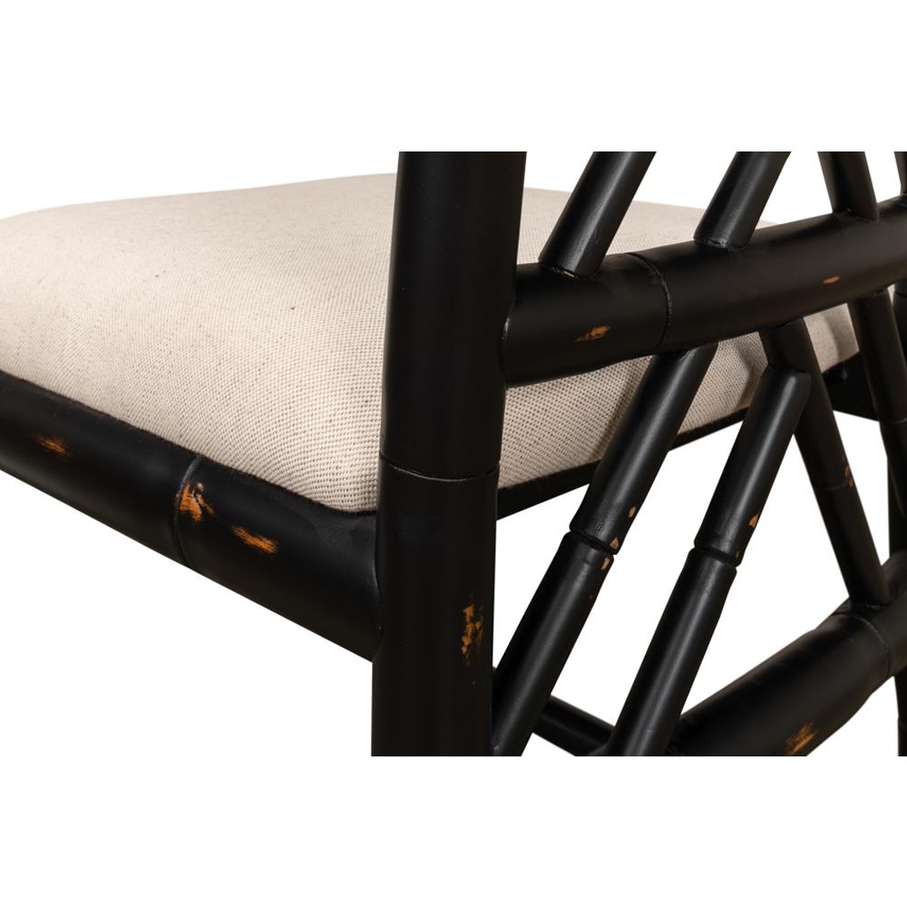 Grace French Country Beige Upholstered Linen Black Oak Dining Side Chair|