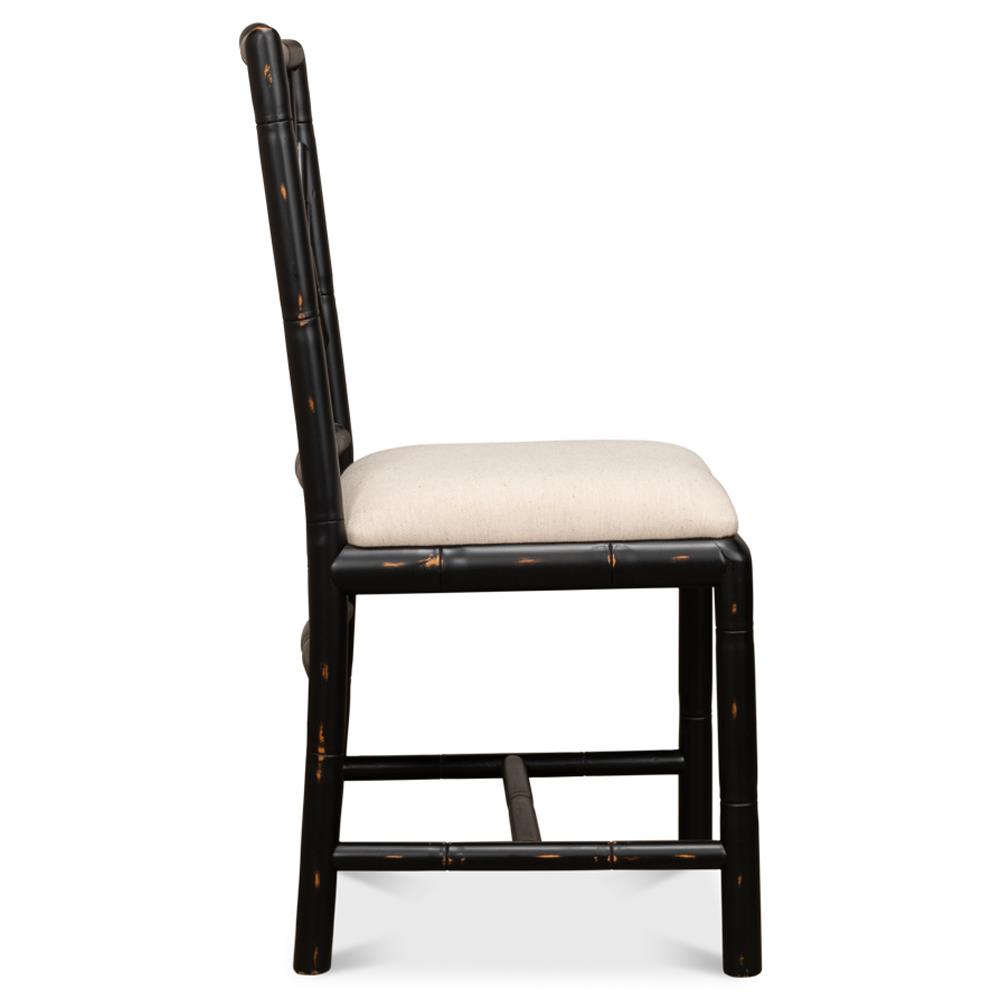 Grace French Country Beige Upholstered Linen Black Oak Dining Side Chair|
