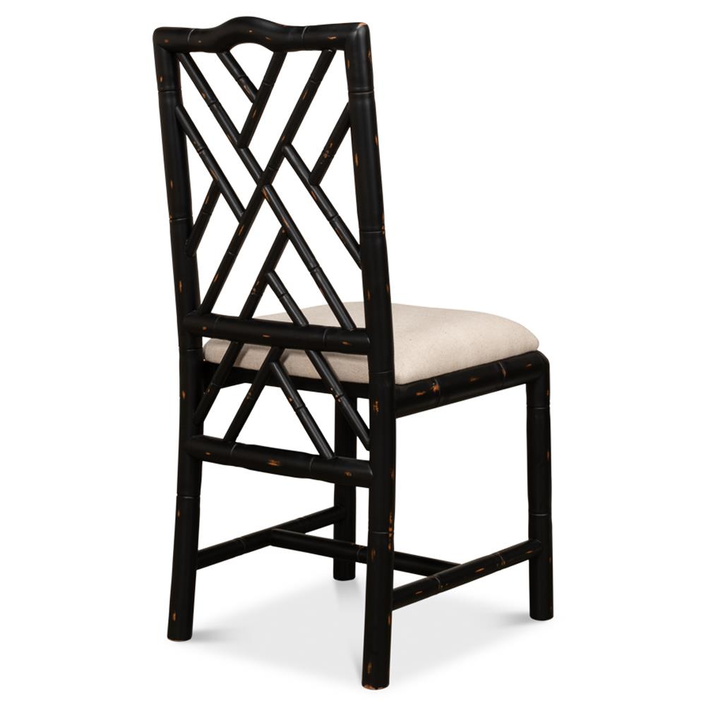 Grace French Country Beige Upholstered Linen Black Oak Dining Side Chair|