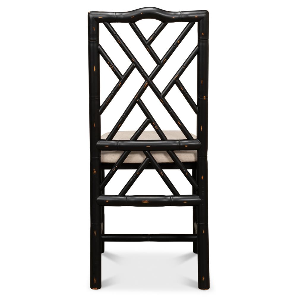 Grace French Country Beige Upholstered Linen Black Oak Dining Side Chair|