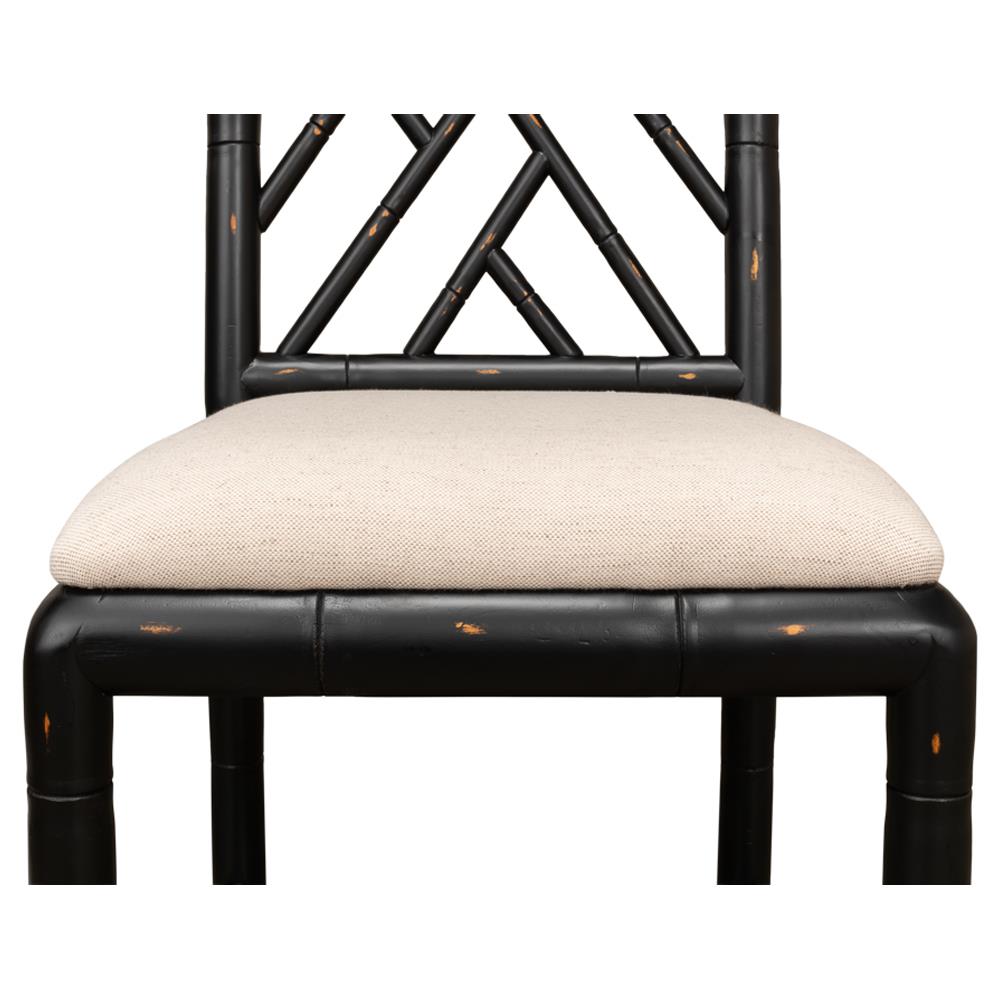 Grace French Country Beige Upholstered Linen Black Oak Dining Side Chair|