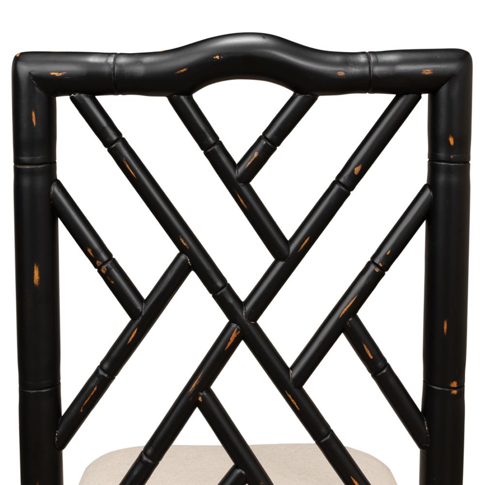 Grace French Country Beige Upholstered Linen Black Oak Dining Side Chair|