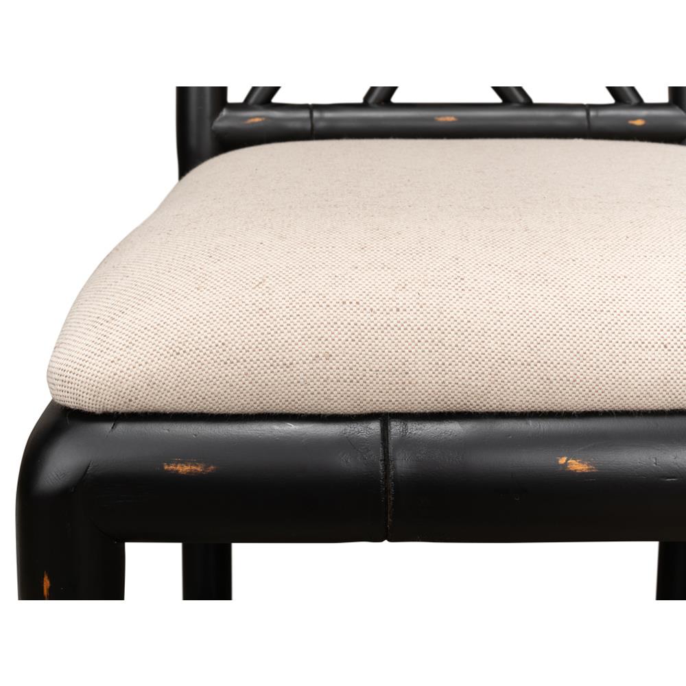 Grace French Country Beige Upholstered Linen Black Oak Dining Side Chair|