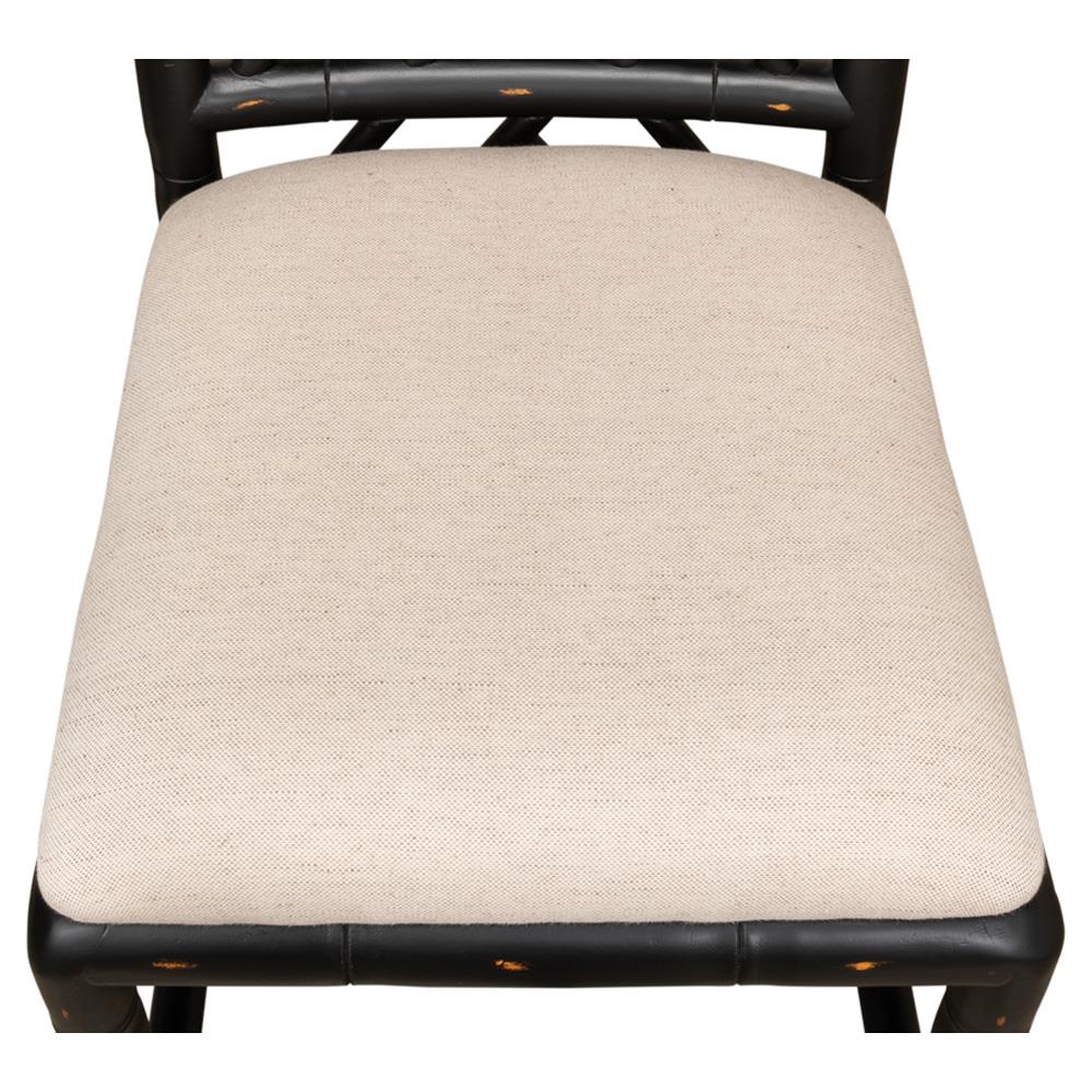 Grace French Country Beige Upholstered Linen Black Oak Dining Side Chair|