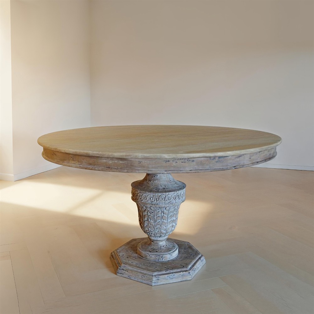 Comte French Country Wood Round Pedestal Dining Table - 51"W|