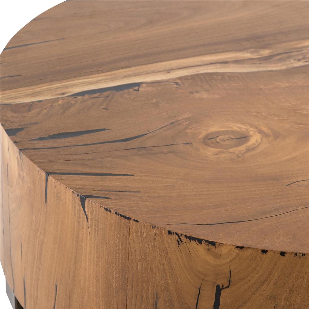 Redding Rustic Lodge Dark Brown Pine Wood Round Drum Coffee Table