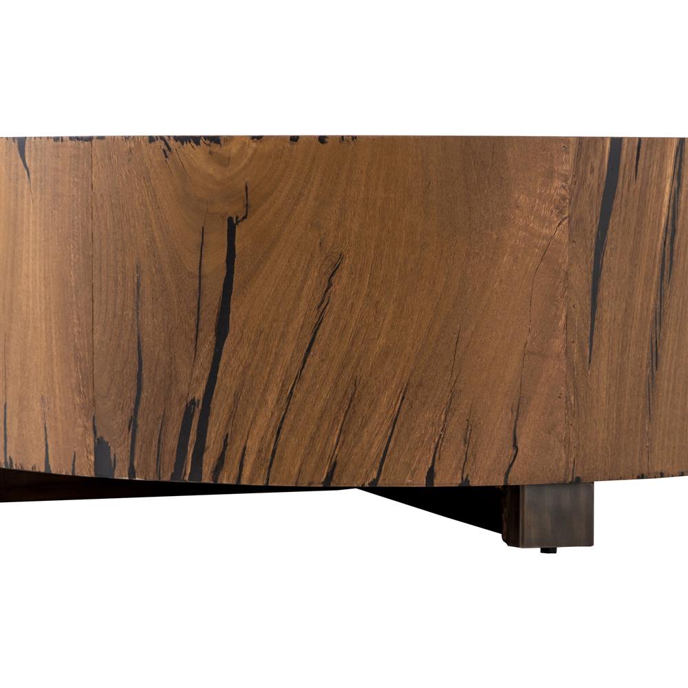 Redding Rustic Lodge Dark Brown Pine Wood Round Drum Coffee Table