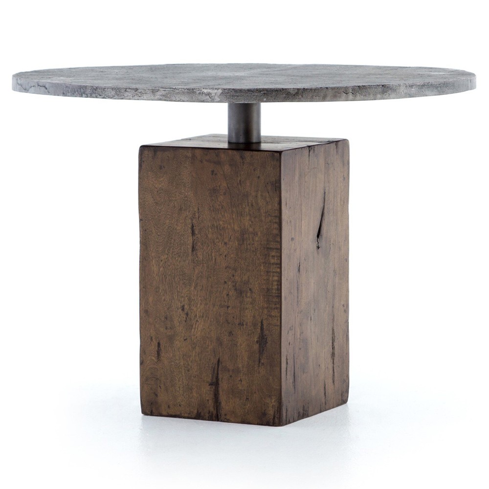 Levitan Industrial Grey Aluminum Brown Reclaimed Wood Round Table - 42"|