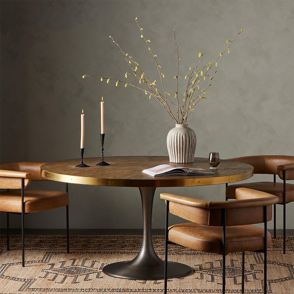 Cressley Industrial Loft Wood Iron Brass Tulip Round Dining Table