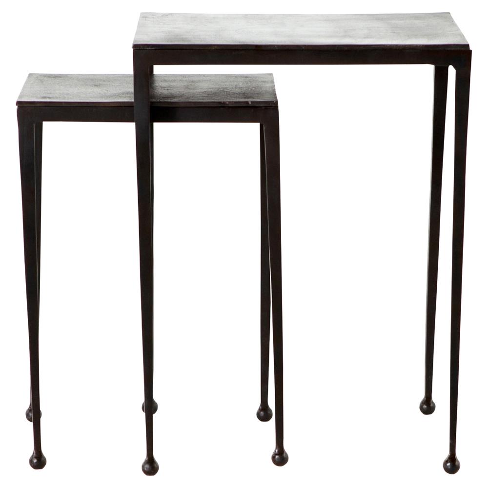 Fector Industrial Rust Brown Aluminum Top Black Iron Square Nesting End Table|