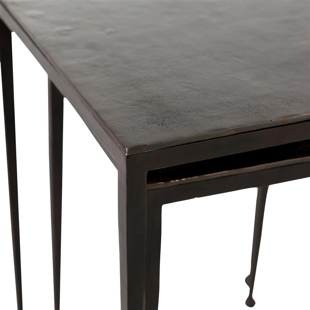 Fector Industrial Rust Brown Aluminum Top Black Iron Square Nesting End Table|