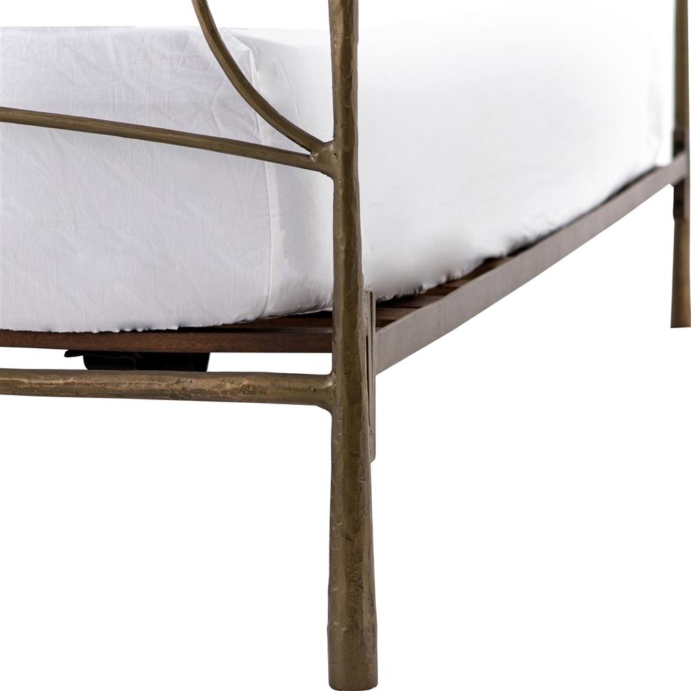 Vito Industrial Loft Antique Brass Hammered Iron Bed - Queen|