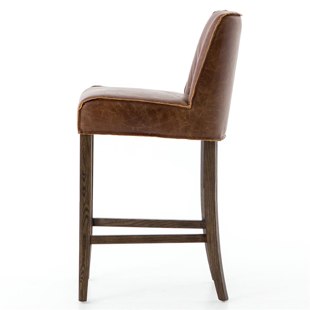 Liam Modern Classic Dark Brown Leather Hackberry Wood Counter Stool|