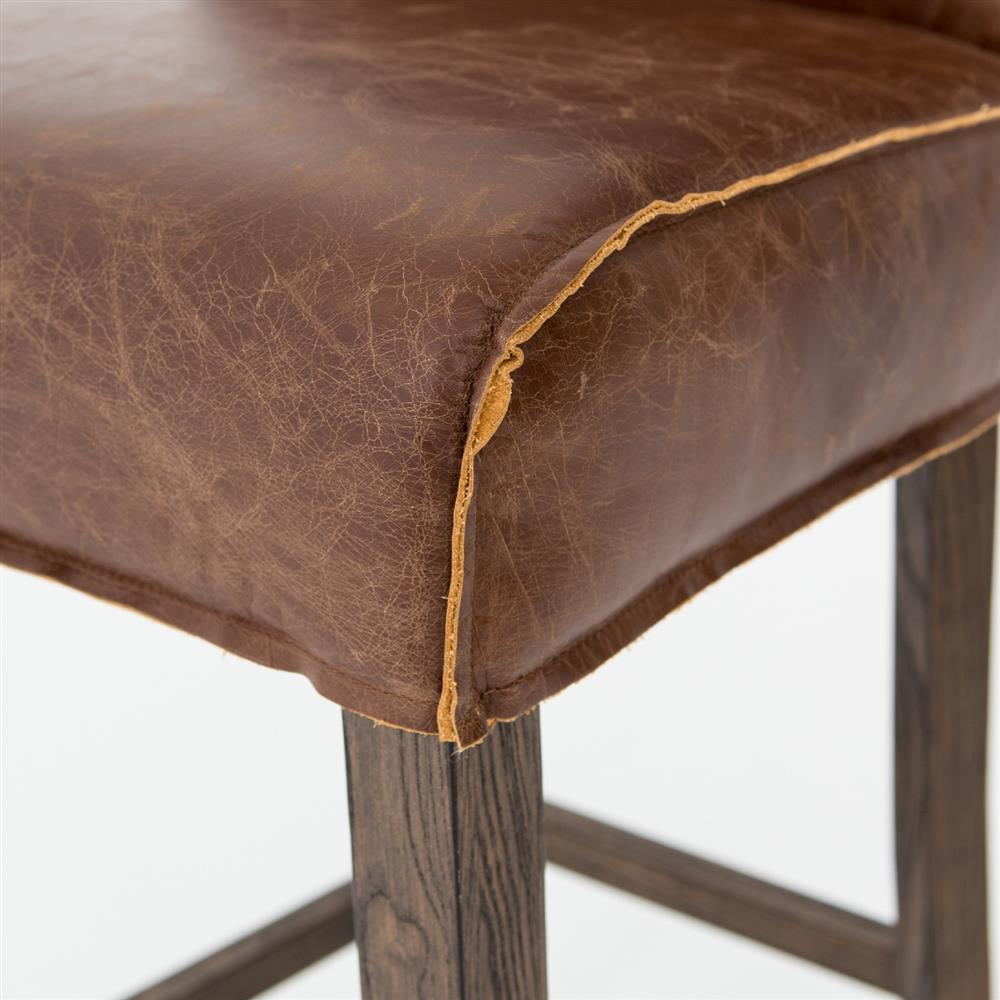 Liam Modern Classic Dark Brown Leather Hackberry Wood Counter Stool|