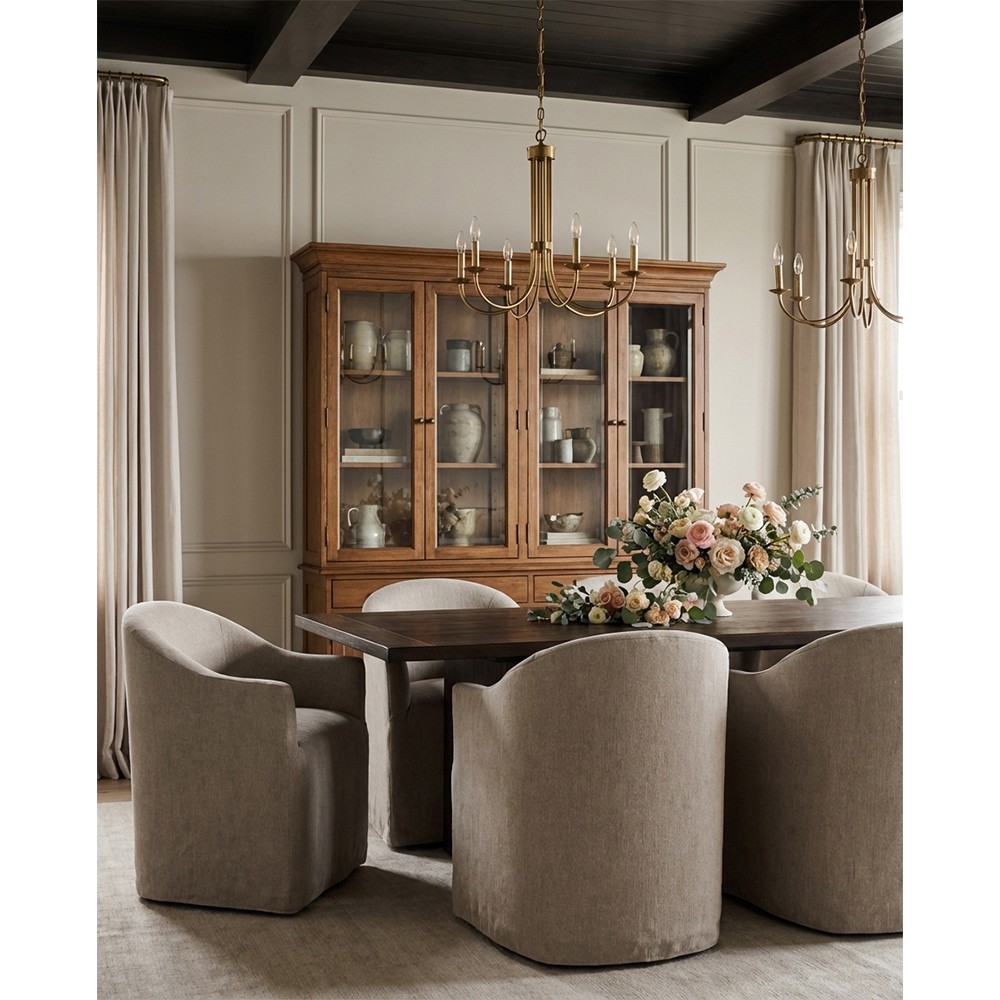 Desiree Modern French Country Beige Twill Slipcover Dining Arm Chair
