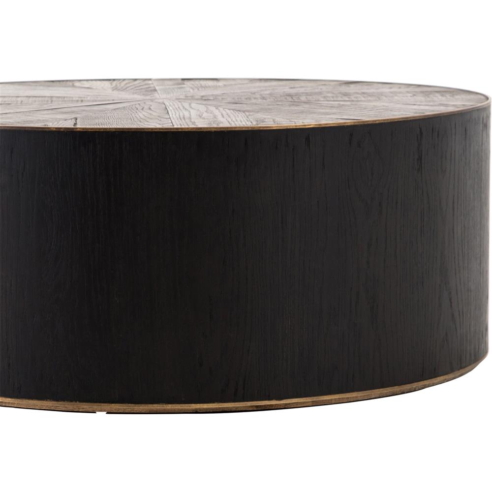Primo Rustic Lodge Round Oak Wood Black Round Coffee Table|