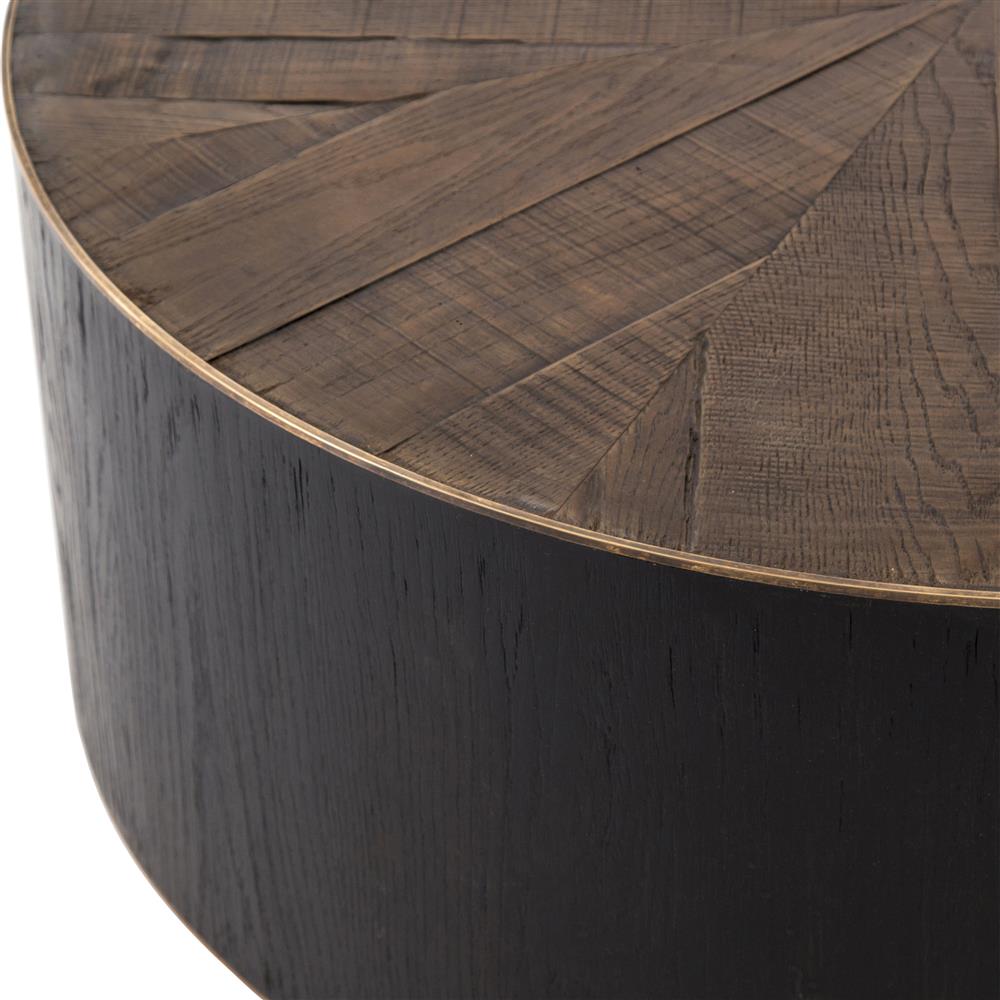 Primo Rustic Lodge Round Oak Wood Black Round Coffee Table|