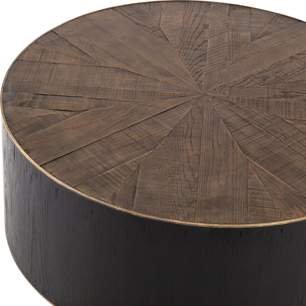 Primo Rustic Lodge Round Oak Wood Black Round Coffee Table|