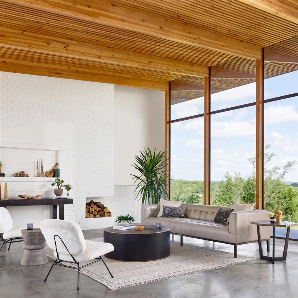 Primo Rustic Lodge Round Oak Wood Black Round Coffee Table|