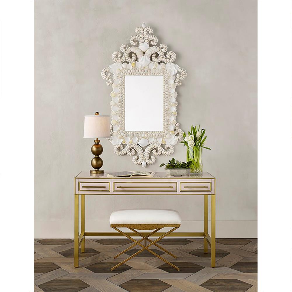 Del Mar Coastal Beach Regal Rectangular White Seashell Wall Mirror|