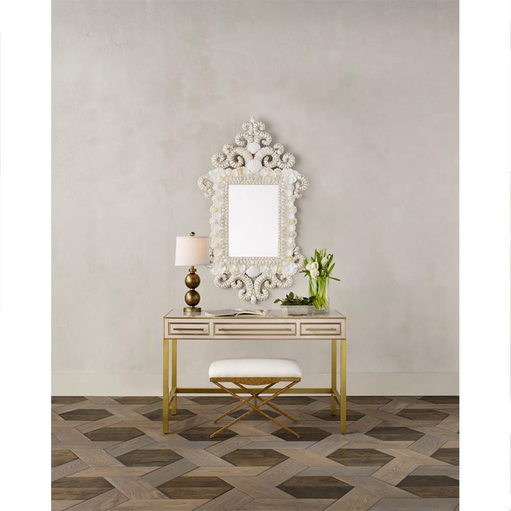 Del Mar Coastal Beach Regal Rectangular White Seashell Wall Mirror|