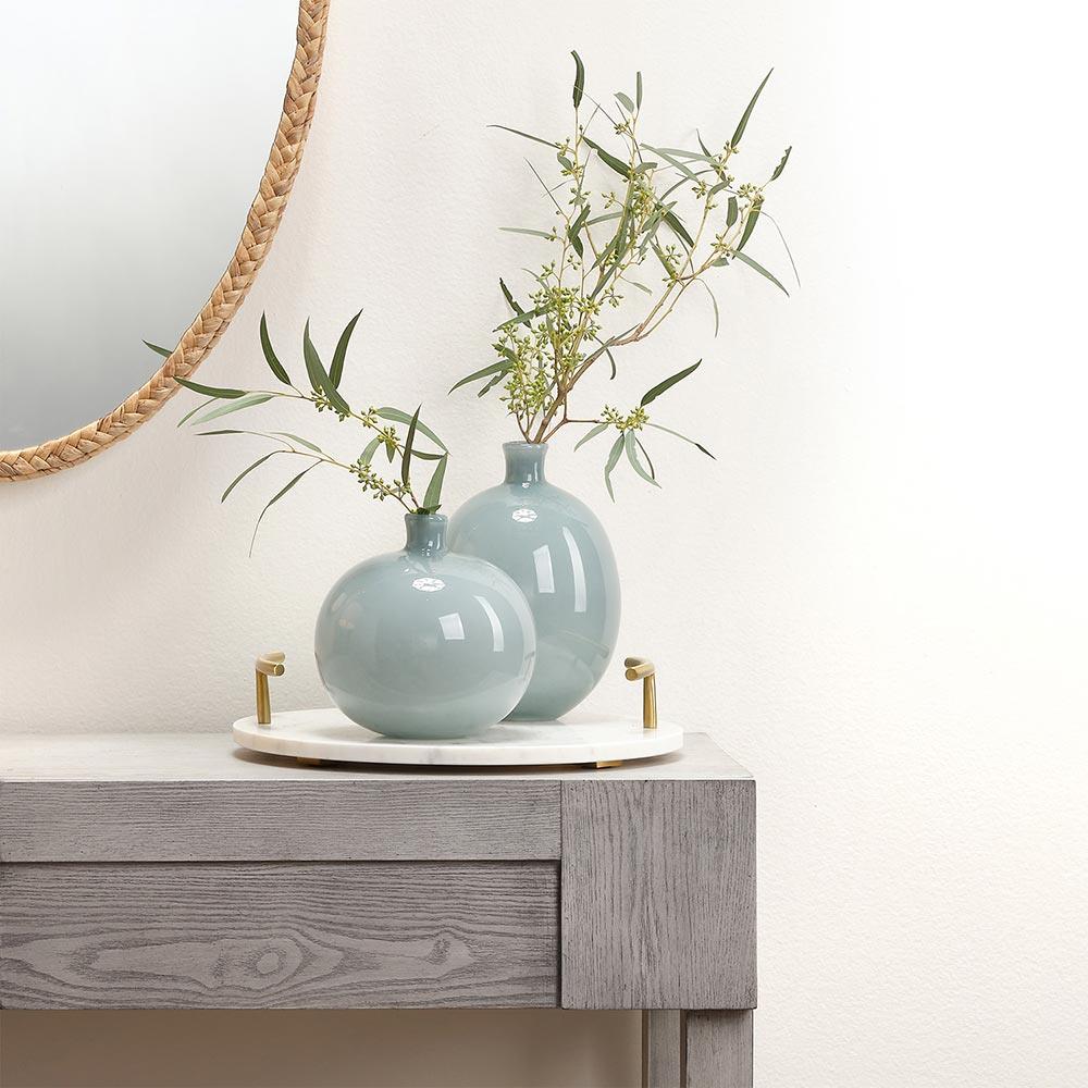 Quinn Coastal Grey Glass Decorative Vase - Set of 2|