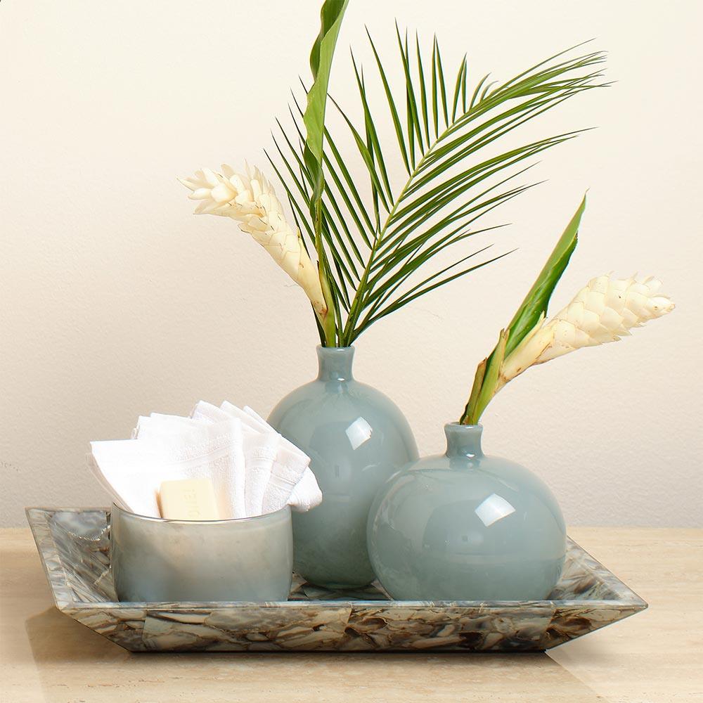 Quinn Coastal Grey Glass Decorative Vase - Set of 2|