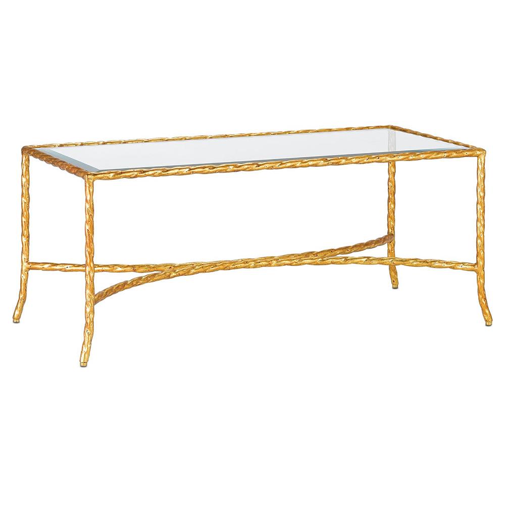 Gilt Twist French Deco Antique Gold Leaf Glass Rectangular Coffee Table|
