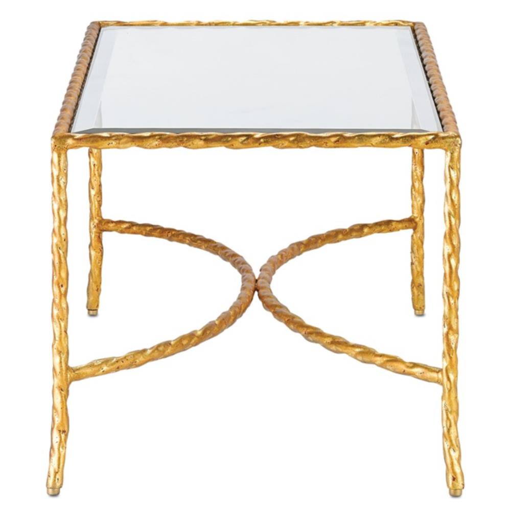 Gilt Twist French Deco Antique Gold Leaf Glass Rectangular Coffee Table|