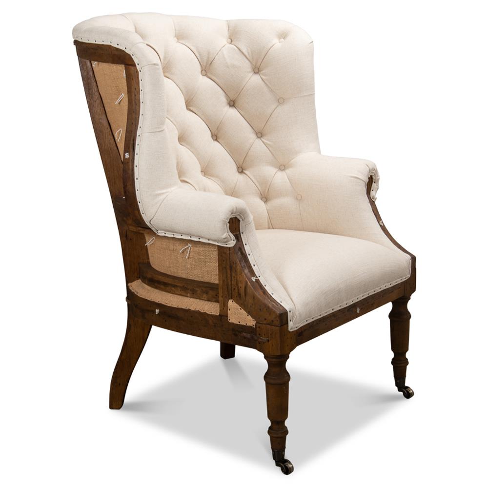 Marcel French Country Tufted White Linen Living Room Occasional