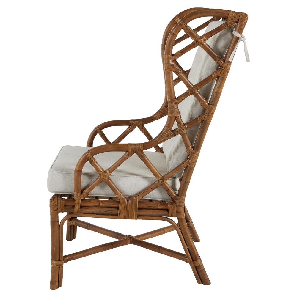 Watson Coastal Beach Brown Rattan Tufted Wing Back Occasional Arm Chair|