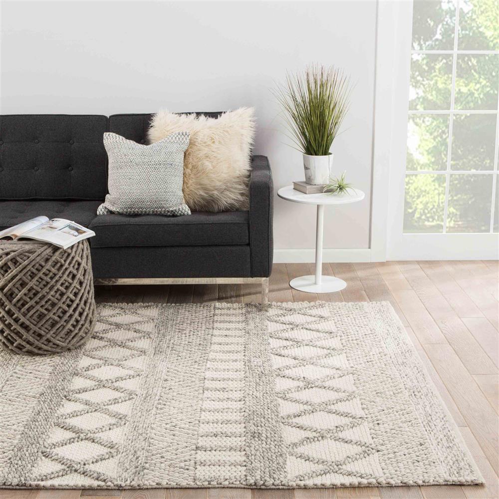 Scandinavia Dula Modern Ivory Grey Wool Striped Patterned Rug - 5'x8'|