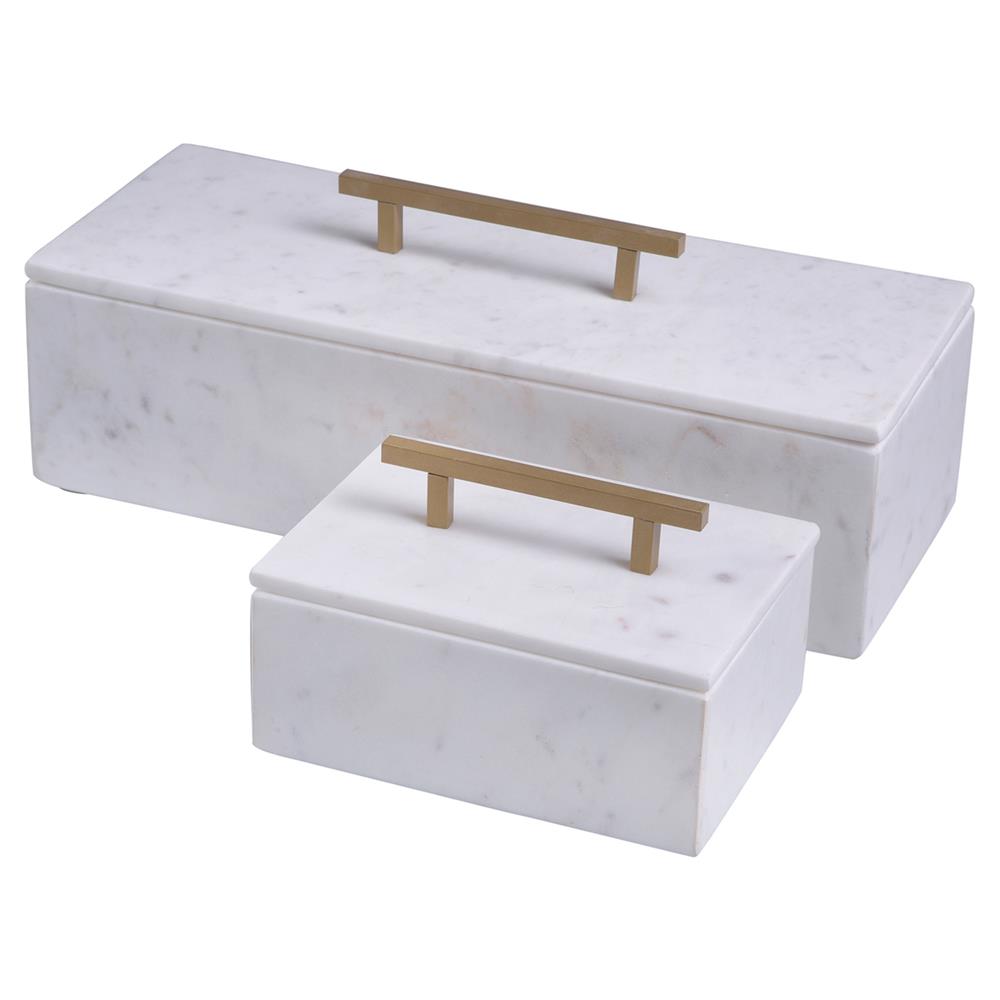 Eve Modern Classic White Marble Gold Metal Handle Box - Small|