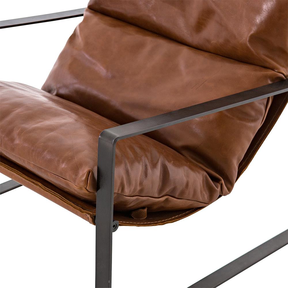 David Modern Classic Dark Brown Leather Black Iron Occasional Arm Chair, image size:1000x1000