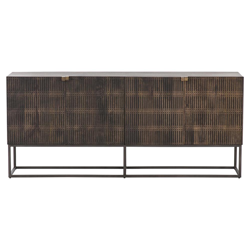 Madison Mid Century Brown Mango Wood Black Iron 4 Door Sideboard|