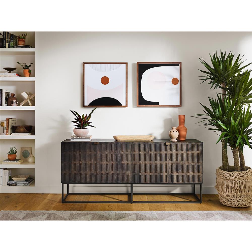 Madison Mid Century Brown Mango Wood Black Iron 4 Door Sideboard|