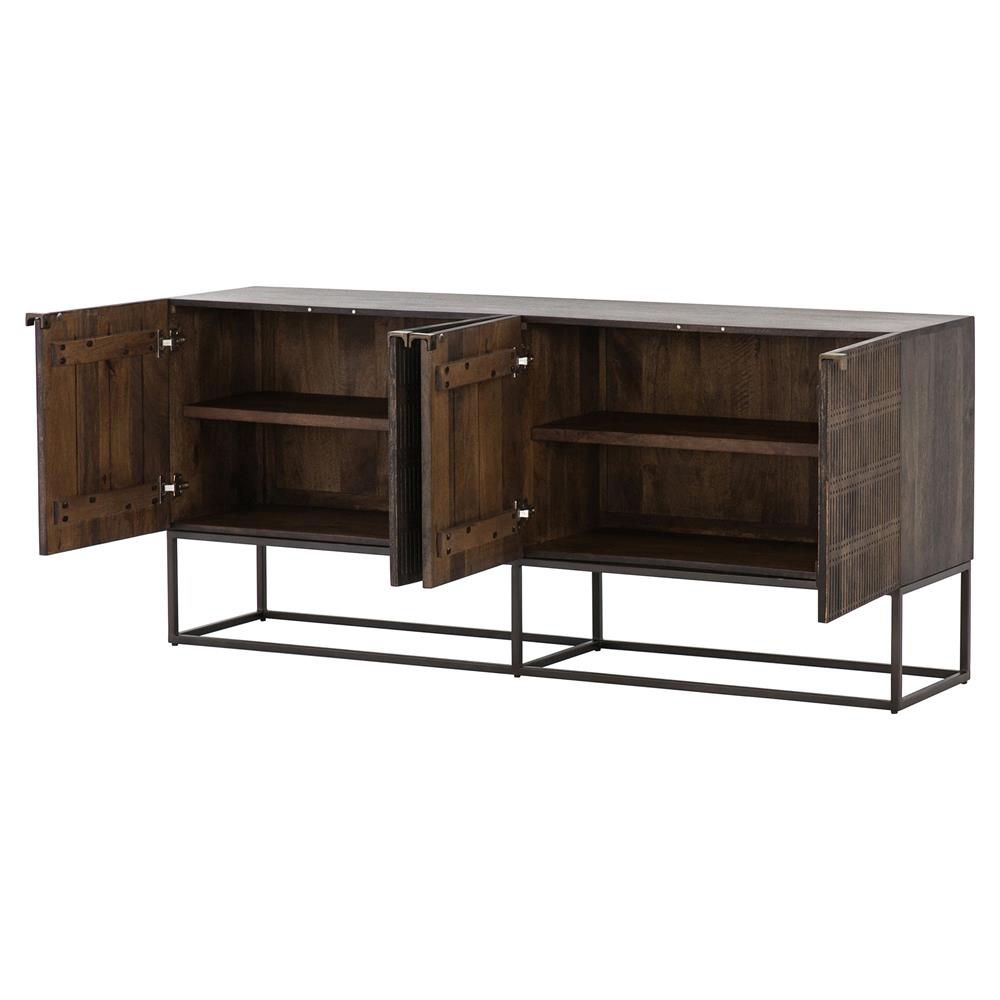 Madison Mid Century Brown Mango Wood Black Iron 4 Door Sideboard|