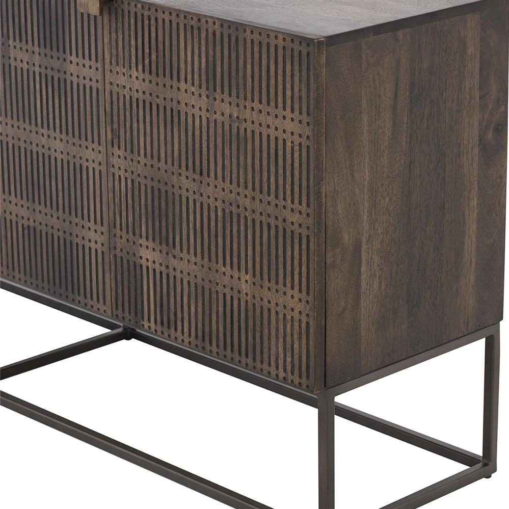 Madison Mid Century Brown Mango Wood Black Iron 4 Door Sideboard|