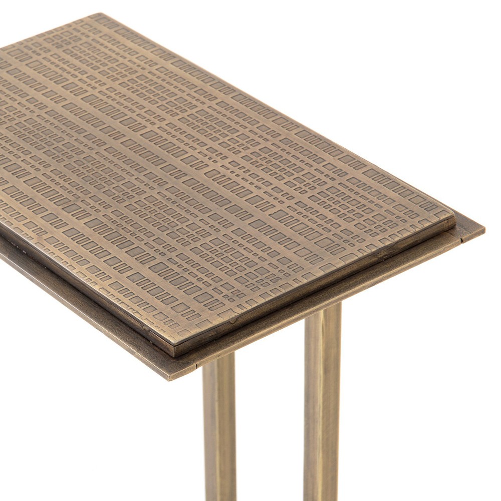 Damian Industrial Loft Slim Rectangular Antique Brass Side End Table|
