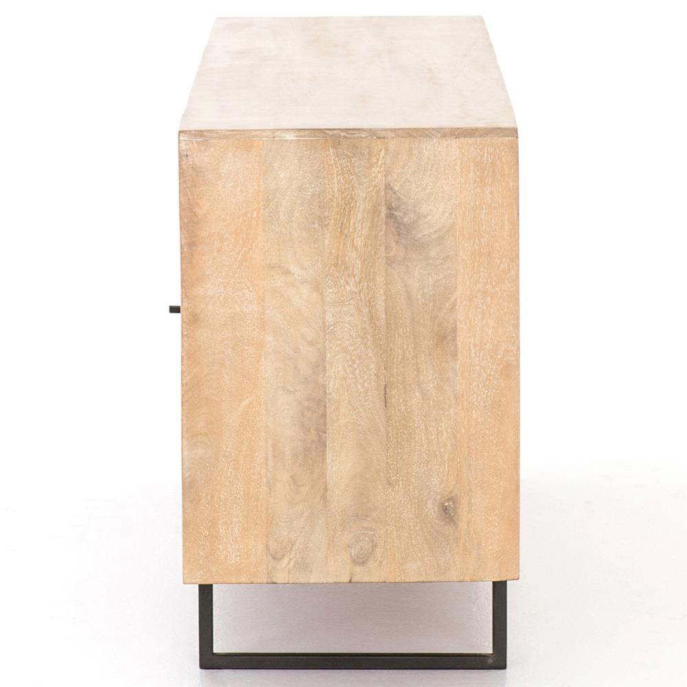 Emilie Coastal Beach 4 Door Natural Cane Mango Wood Metal Legs Sideboard|