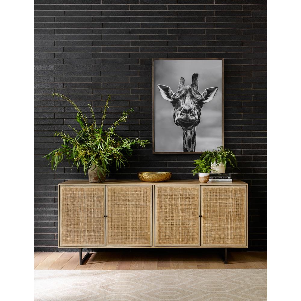 Emilie Coastal Beach 4 Door Natural Cane Mango Wood Metal Legs Sideboard|