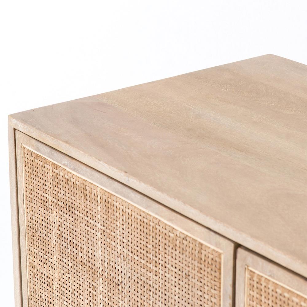 Emilie Coastal Beach 4 Door Natural Cane Mango Wood Metal Legs Sideboard|