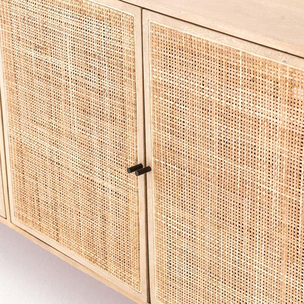 Emilie Coastal Beach 4 Door Natural Cane Mango Wood Metal Legs Sideboard|