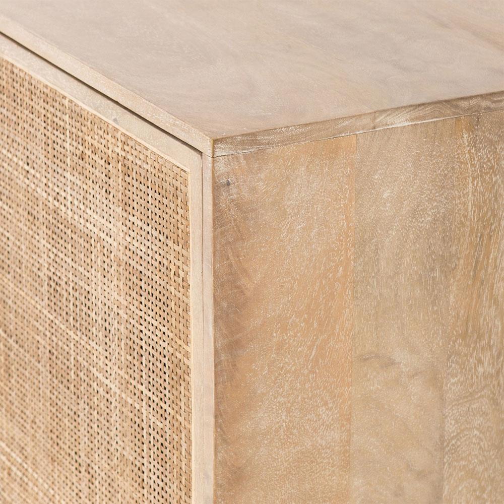 Emilie Coastal Beach 4 Door Natural Cane Mango Wood Metal Legs Sideboard|