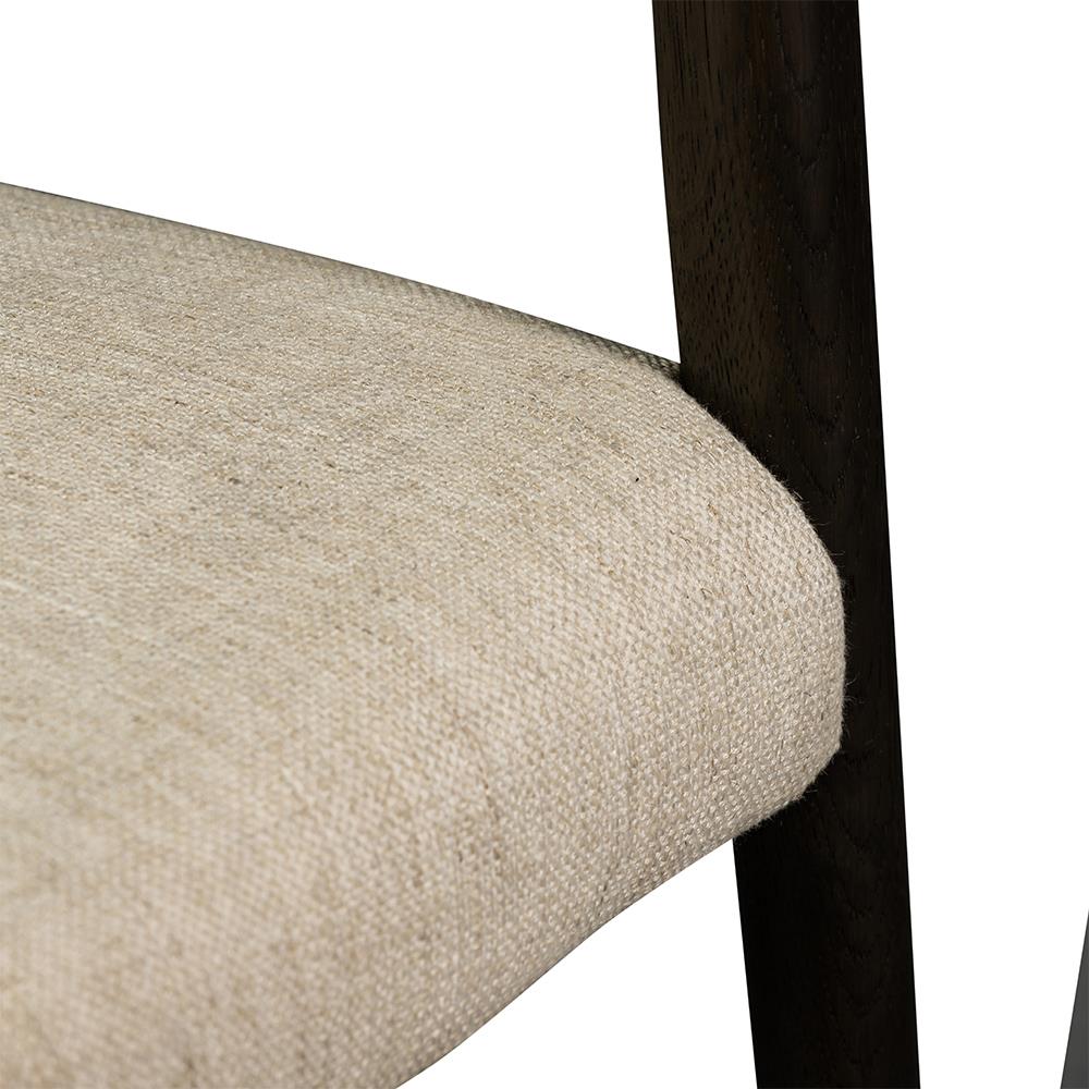 George Mid Century Beige Upholstered Black Oak Wood Ladder Back Dining Chair|