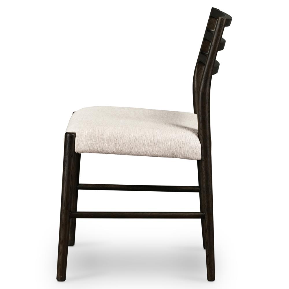 George Mid Century Beige Upholstered Black Oak Wood Ladder Back Dining Chair|