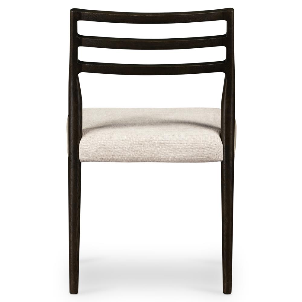 George Mid Century Beige Upholstered Black Oak Wood Ladder Back Dining Chair|