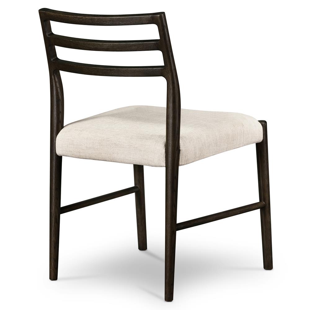 George Mid Century Beige Upholstered Black Oak Wood Ladder Back Dining Chair|