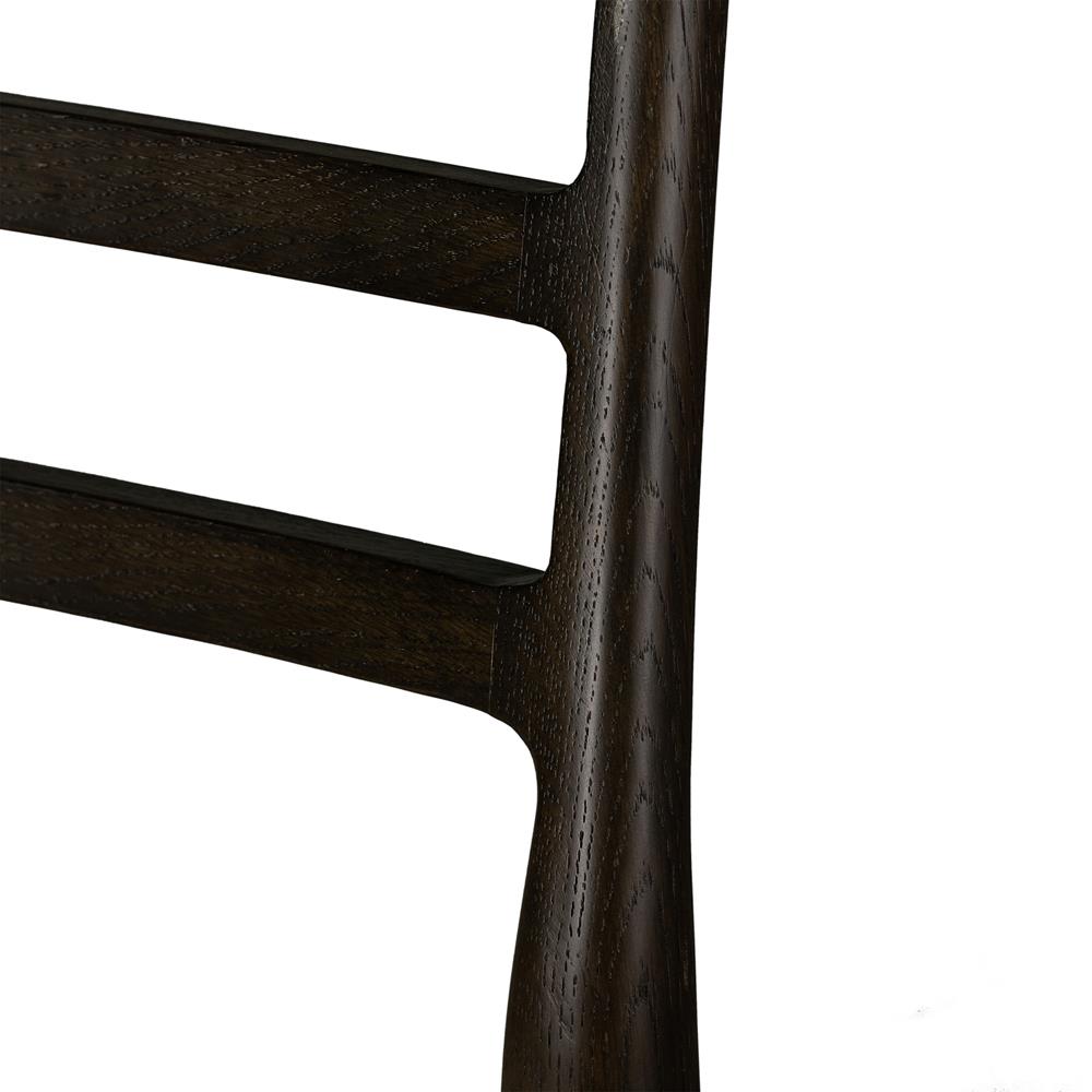 George Mid Century Beige Upholstered Black Oak Wood Ladder Back Dining Chair|