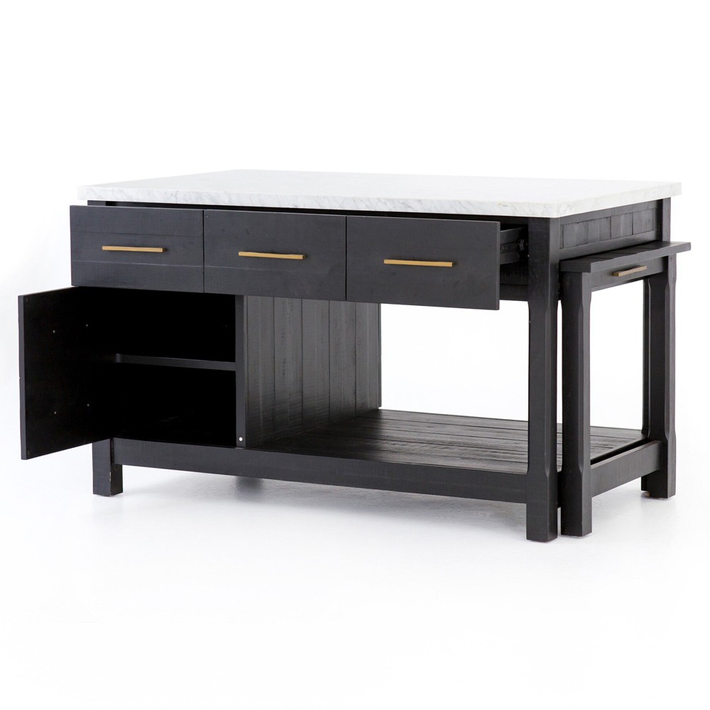 Koreen Modern 5 Drawer White Marble Top Extendable Kitchen Island Table ...